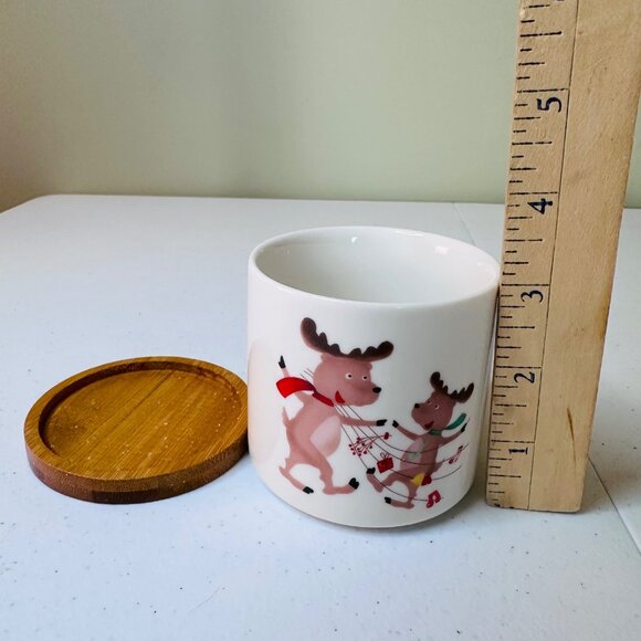 Set Of 3 Christmas Holiday Planters with Bamboo Saucers Santa Reindeer Snowman - Picture 4 of 9